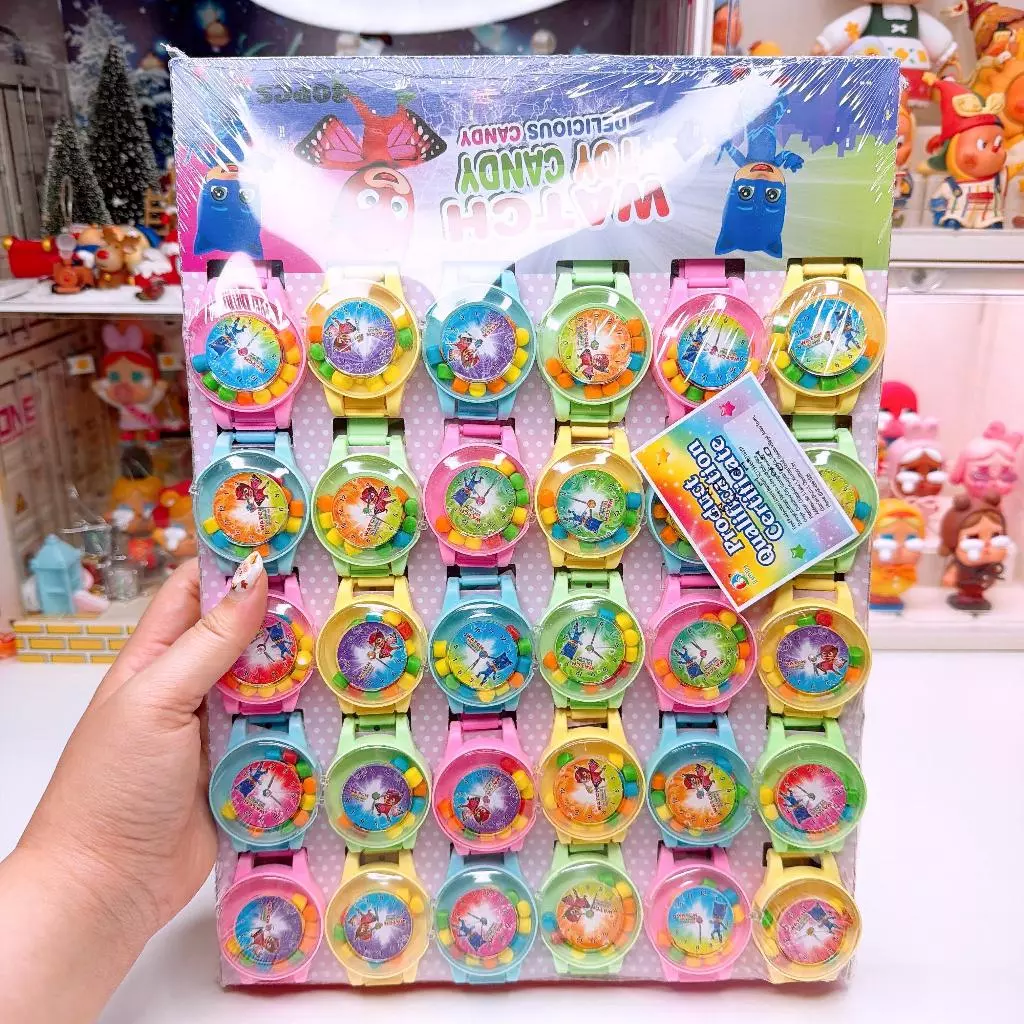 ลูกอมนาฬิกาข้อมือเป็นทั้งของเล่นเเละลูกอม 1 เเผง 30 ชิ้น