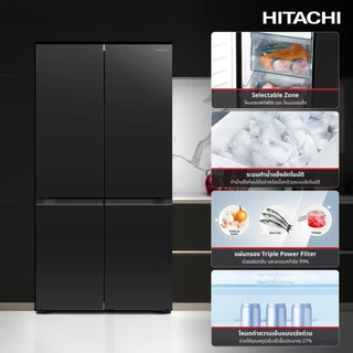 Hitachi ฮิตาชิ ตู้เย็นมัลติดอร์ 19.8 คิว 560 ลิตร French Bottom Freezer รุ่น R-WB640PTH1 สี Glass Clear Black
