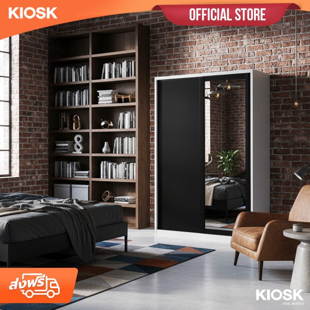 [จัดส่งพร้อมติดตั้งฟรี] KIOSK ตู้เสื้อผ้ารุ่นBrim 1บานกระจก W120 x D56 x H200