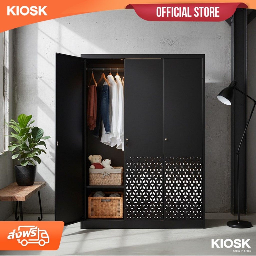 [จัดส่งพร้อมติดตั้งฟรี] KIOSK ตู้เสื้อผ้ารุ่น KUM 3บานประตู