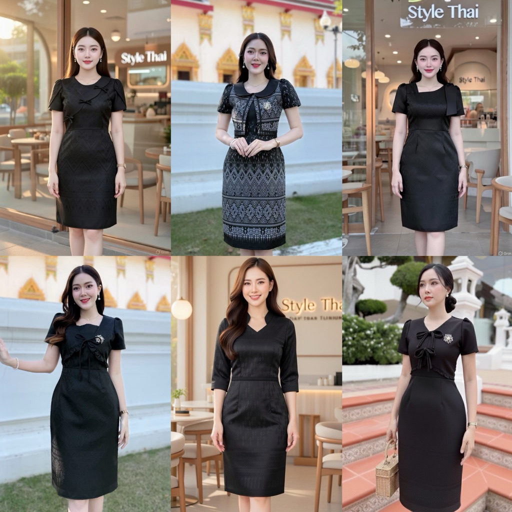 พร้อมส่ง  ชุดผ้าทออัดกาว เดรสสีดำ ชุดสีดำ ชุดเดรสสีดำ  ชุดดำ ผ้าทอ ผ้าฝ้าย อัดกาวทั้งชุด ทรงตรง เข้ารูป