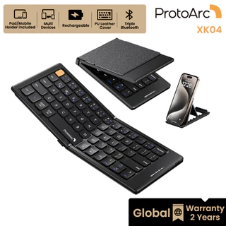 ProtoArc XK04 คีย์บอร์ดพับได้ บลูทูธไร้สาย ระดับพรีเมียม 3 ช่อง ชาร์จได้ พร้อมที่วางมือถือ รับประกันทั่วโลก 2 ปี