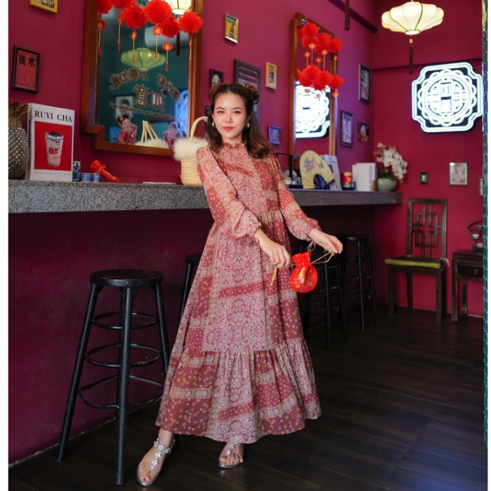 MyWay Brand : Dress สีแดงเข้มๆ ไม่ใช่สีแดงสดนะคะ – Antique Garnet Red ชุดเดรสยาว  ผ้าซีฟอง ราคา ถูกที่สุด ดีลบีเคเค แกลเลอรีภาพที่ 5