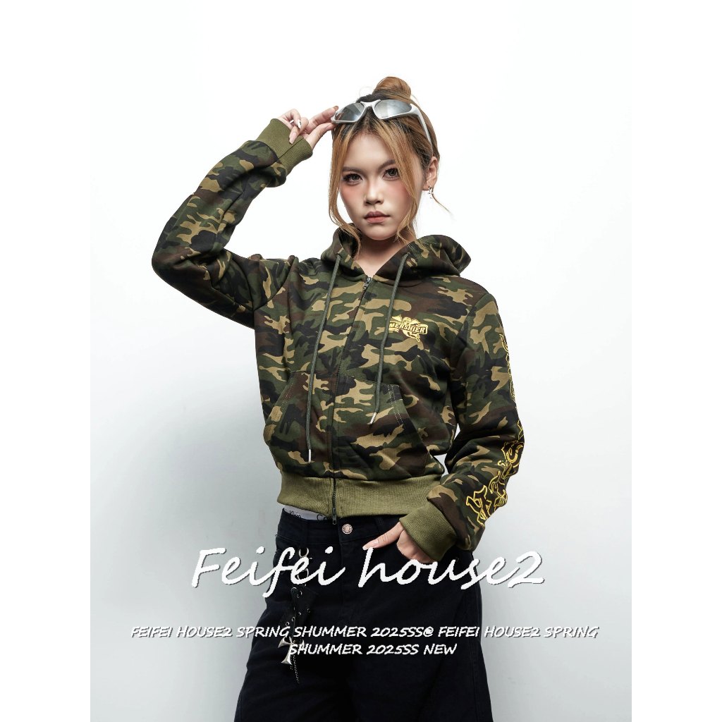 [Women's street style camouflage coats]ผู้หญิงฤดูร้อนสไตล์เรโทรลำลองสำหรับเสื้อโค้ทมีฮู้ดลายพราง
