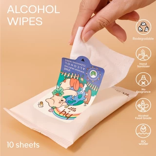 (แพค10ซอง) hy cleansing wipes ทิชชูเปียกแอลกอฮอล์ Food grade ผ้าย่อยสลายได้ ลายSSKTMMEE🌱