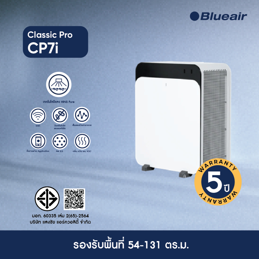 (New) Blueair เครื่องฟอกอากาศ รุ่น Classic Pro CP7i ครอบคลุมพื้นที่ 54 - 131 ตร.ม.