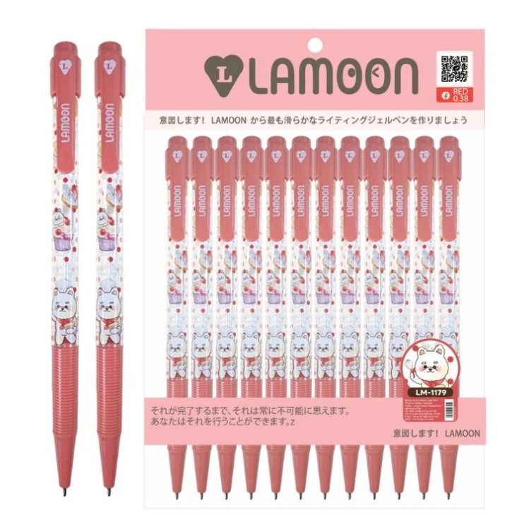 🛒Lamoon ปากกาลูกลื่น No.LM-1179 สีแดง (แพ็ค12ด้าม)