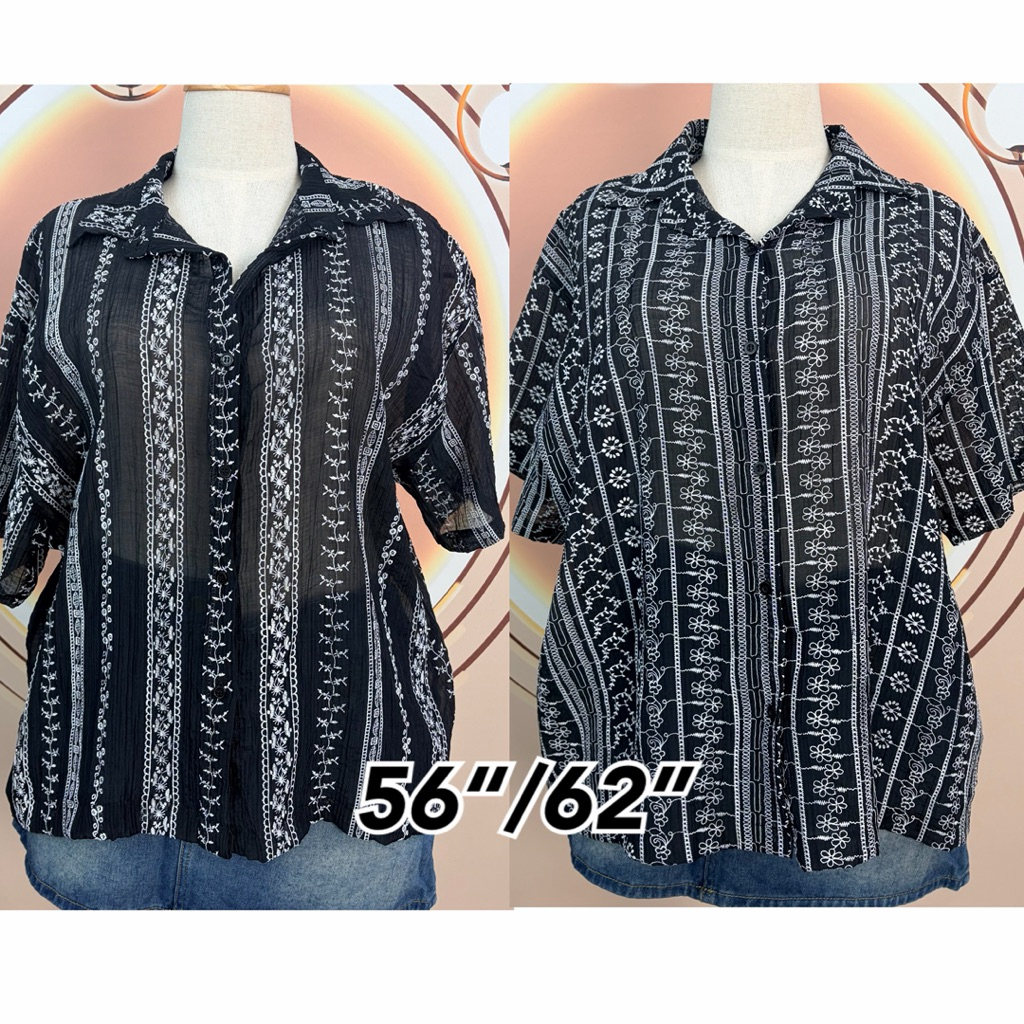 เสื้อเชิ๊ต ผ้า rosyบาง พิมพ์ลาย ไซส์ใหญ่ 56“/62” ผู้หญิง