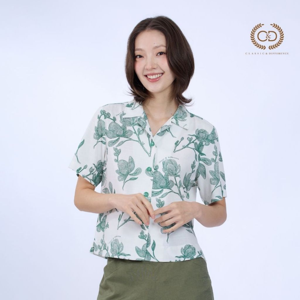 C&D Woman's เสื้อผู้หญิง แขนสั้น สีเขียวเข้ม CC6VDR