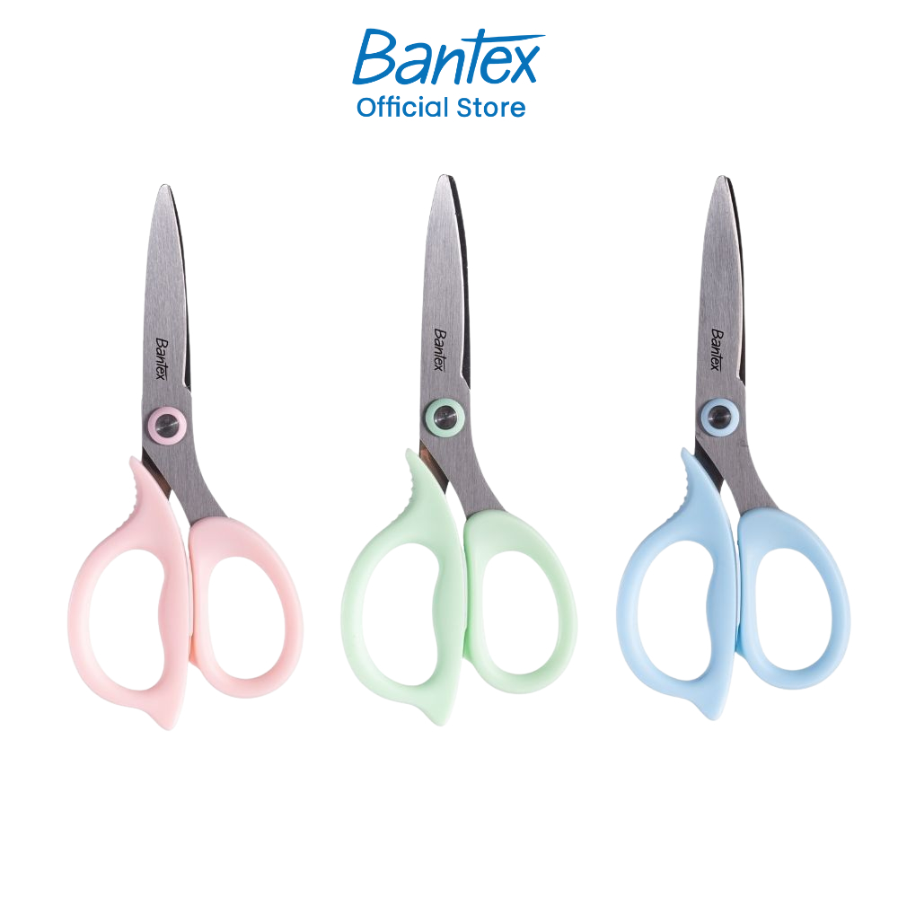 Bantex กรรไกรสแตนเลส กรรไกร จับถนัดมือ มินิมอล สุ่มสี ตัดคม พร้อมแขนป้องกันหัว กันสนิม Scissors