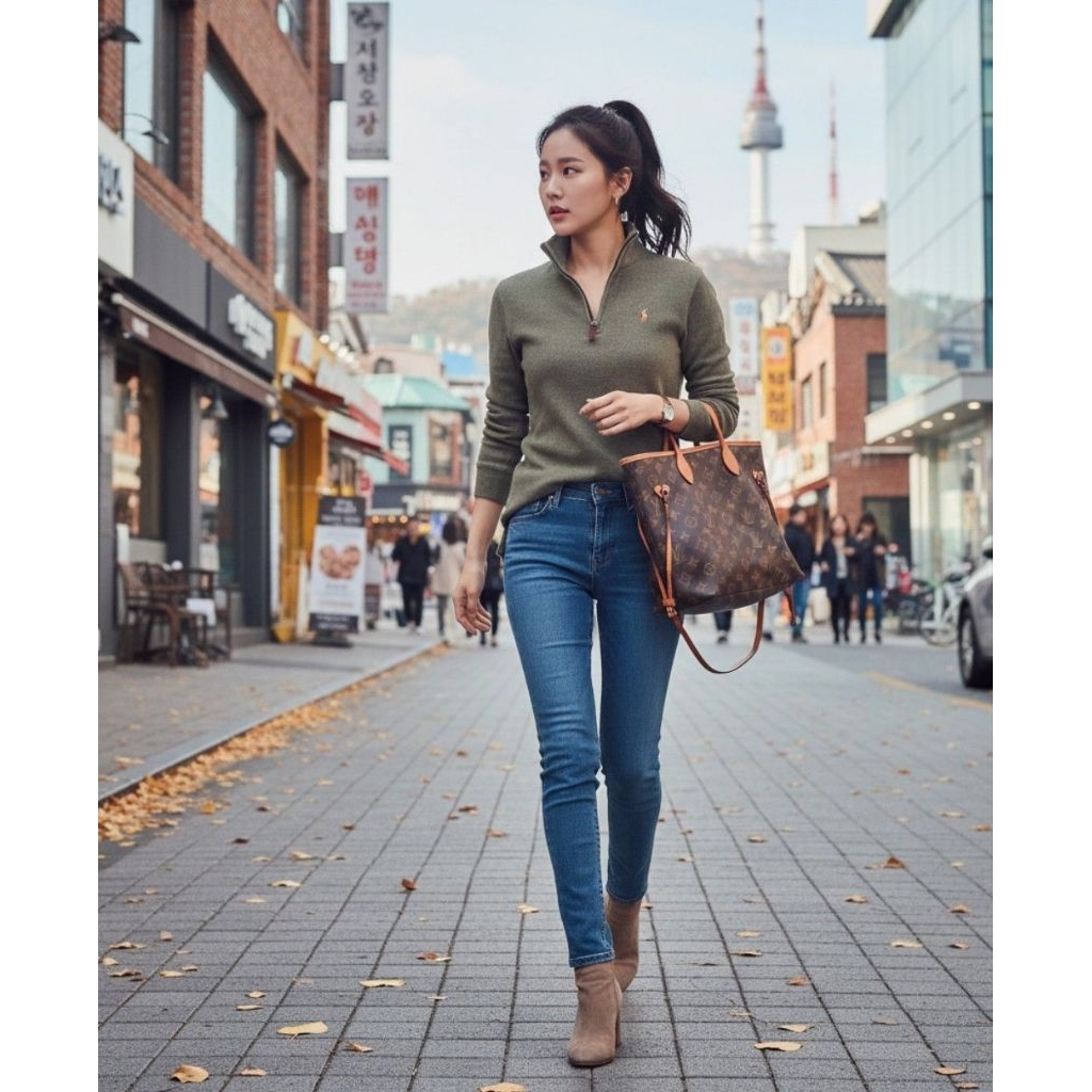 🇺🇸💯💚ของแท้ มือสอง สภาพดี เสื้อสเวตเตอร์ ฮาฟซิป สีเขียวโอลีฟ รุ่นตามหา (Half-Zip Waffle-Knit Sweater)