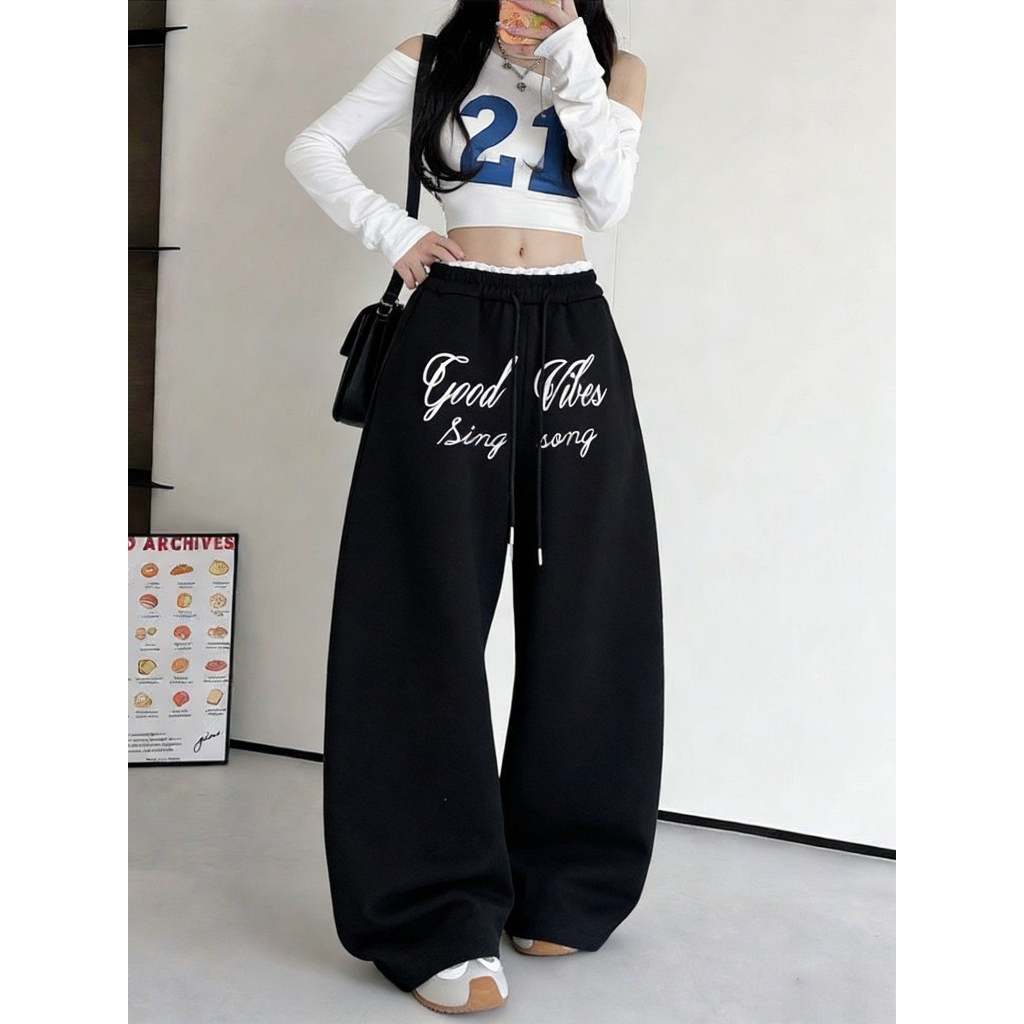 กางเกงขายาว กางเกงลำลอง สไตล์วินเทจ มีเชือกที่เอว กรีนอักษร#J1309 - รูปที่ 7