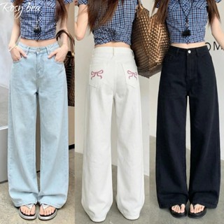 💙Rosy.bra🤍กางเกงยาวผู้หญิง กางเกงกระบอก เอวสูง ปักโบว์หลังกร…