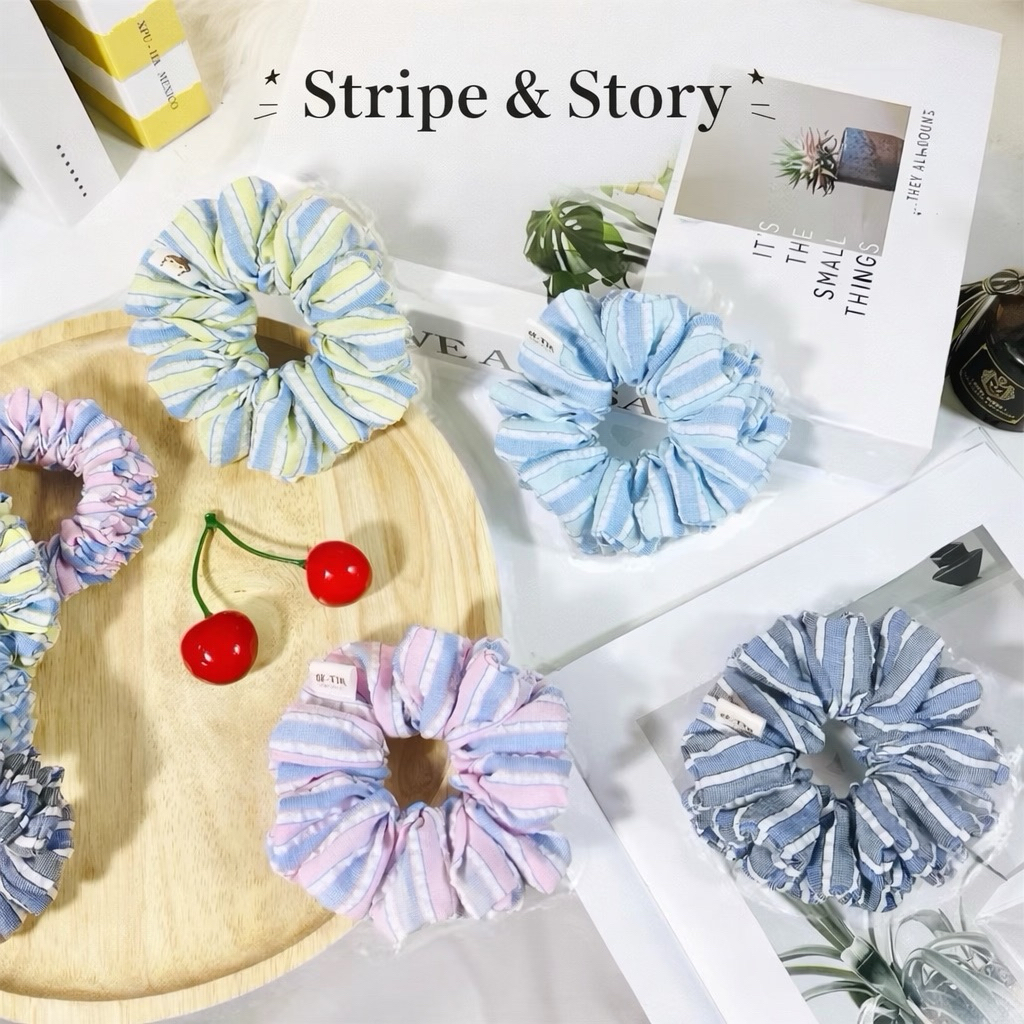 ยางรัดผม •BK-TIN HANDMADE• ยางรัดผมผ้าคอตตอนลายริ้ว  Stripe & Story