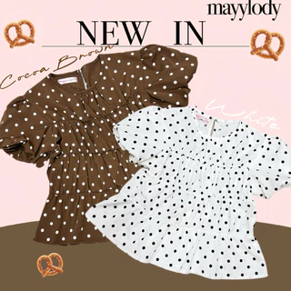 💓mayylody💓 LOVELY SWEET ครอปท็อป แขนบอลลูน สม็อคจั้มรอบตัว ลายจุด สุดฮิต 🌷🪞🌤️🍃 เสื้อครอป ครอป สไตล์เกาหลี