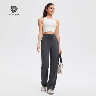 Cosleaf กางเกงออกกำลังกายทรงกระบอก ใส่ทำงานเที่ยวมีกระเป๋าใส่ของผ้าไลคร่าความยืดหยุ่นสูงพิเศษนุ่มใส่สบาย พร้อมส่ง