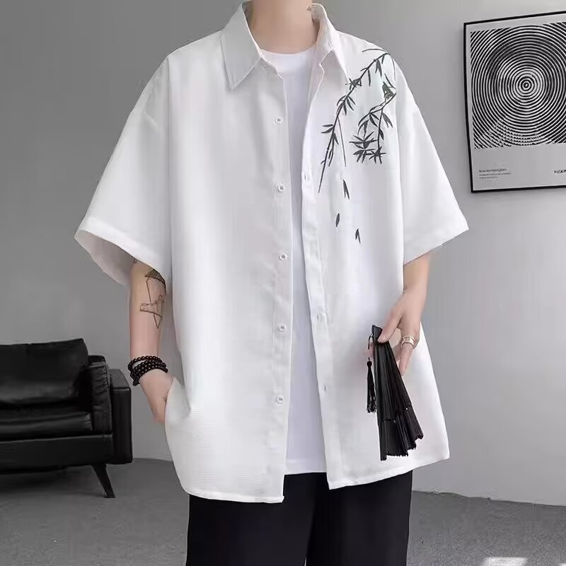 ชายเสื้อคอตั้งชายเสื้อเชิ้ตฮาวายเสื้อเชิ้ตแขนสั้นผู้ชาย fuffled วันสุภาพบุรุษสวมใส่สบายM - 3 xl