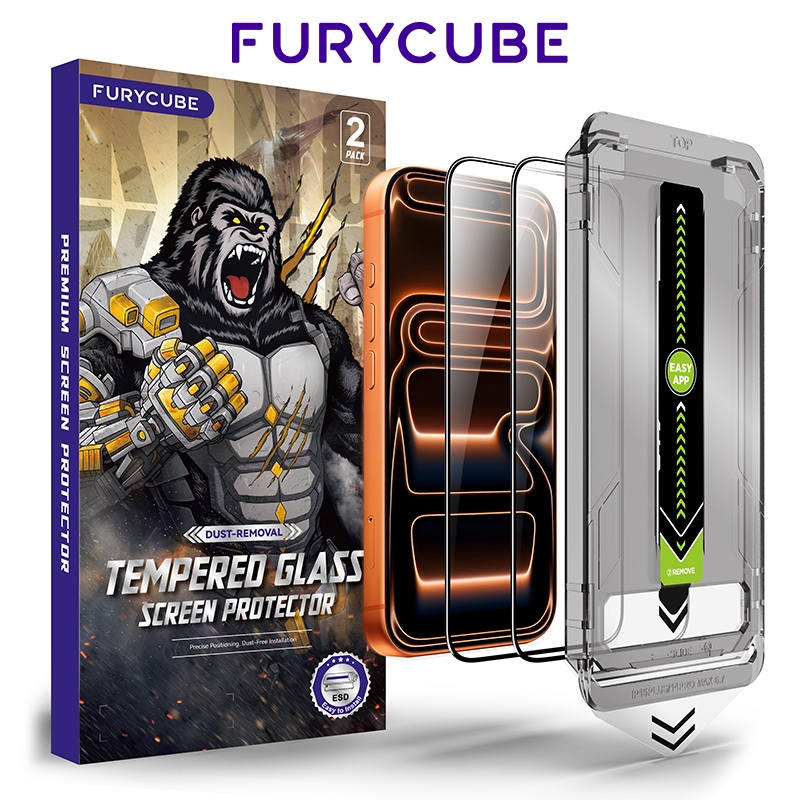 FURYCUBE ฟิล์มกระจก iPhone สองอัน เต็มจอ กันมอง กันเสือก xr xs max 17 Pro Max 12/13/11/15/16 pro 14