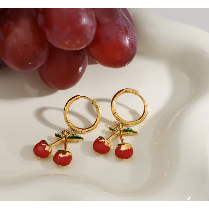 Maison AVERA. Sweet Red Cherry Earrings -  Waterproof, Hypoallergenic