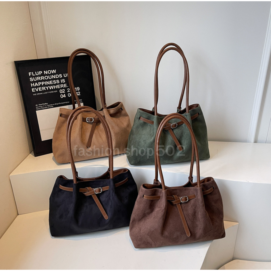 fashion.shop502 กระเป๋าสะพายข้าง หนังกลับ ความจุขนาดใหญ่ ทรงคลัทซ์วินเทจ เหมาะกับการใช้งานทุกวัน  พร้อมส่งในไทย B-074