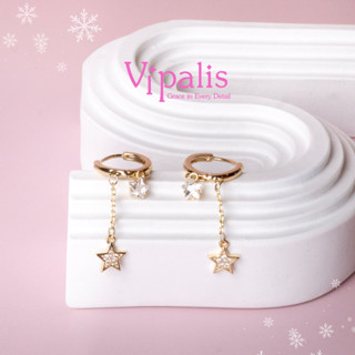 พร้อมส่ง Vipalis ต่างหูห่วงจี้ดาวคริสตัล | Star Drop Hoop Ea…