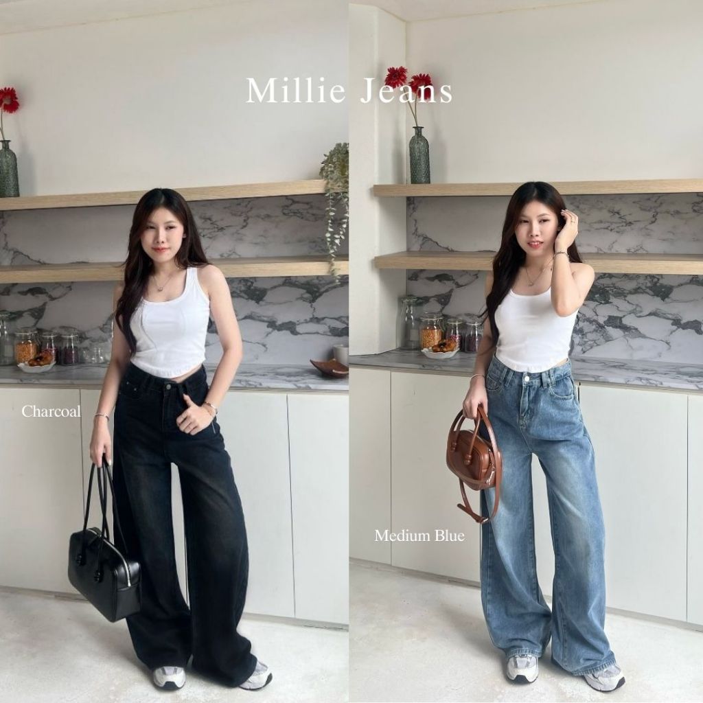 Beberlin กางเกงยีนส์ ขากระบอกใหญ่ สีเฟด รุ่น Millie Jeans / No : 2389 - 4