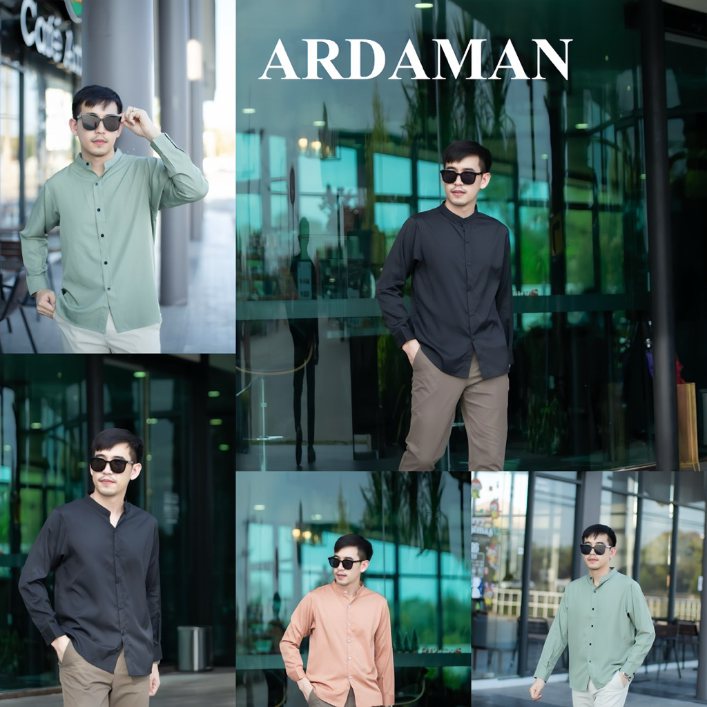 เสื้อเชิ้ตแขนยาวผ้ามัน คอจีน สวมใส่สบาย ไม่ร้อน ไม่ต้องรีด!!! 20 สี M-2XL (แขนยาวคอจีน)
