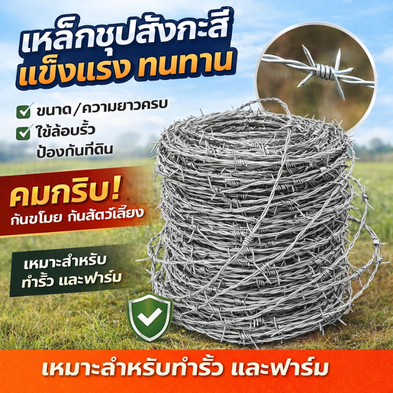 ลวดหนามกัลวาไนซ์ เกรดพรีเมียม! ⛓️  เบอร์ 14, 16, 17 ความยาว 60ม. 100ม. 120ม. 200  สนิมไม่เกาะ เงาวับ ทนทาน มีของพร้อมส่ง