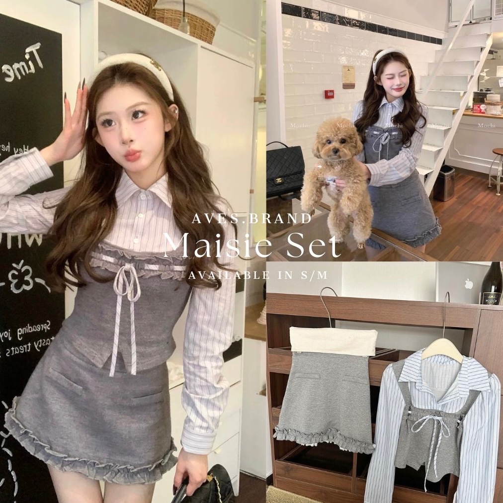 AVES.BRAND MAISIE SET ชุดเซ็ตเสื้อเชิ้ตตัดต่อ พร้อมกระโปรง