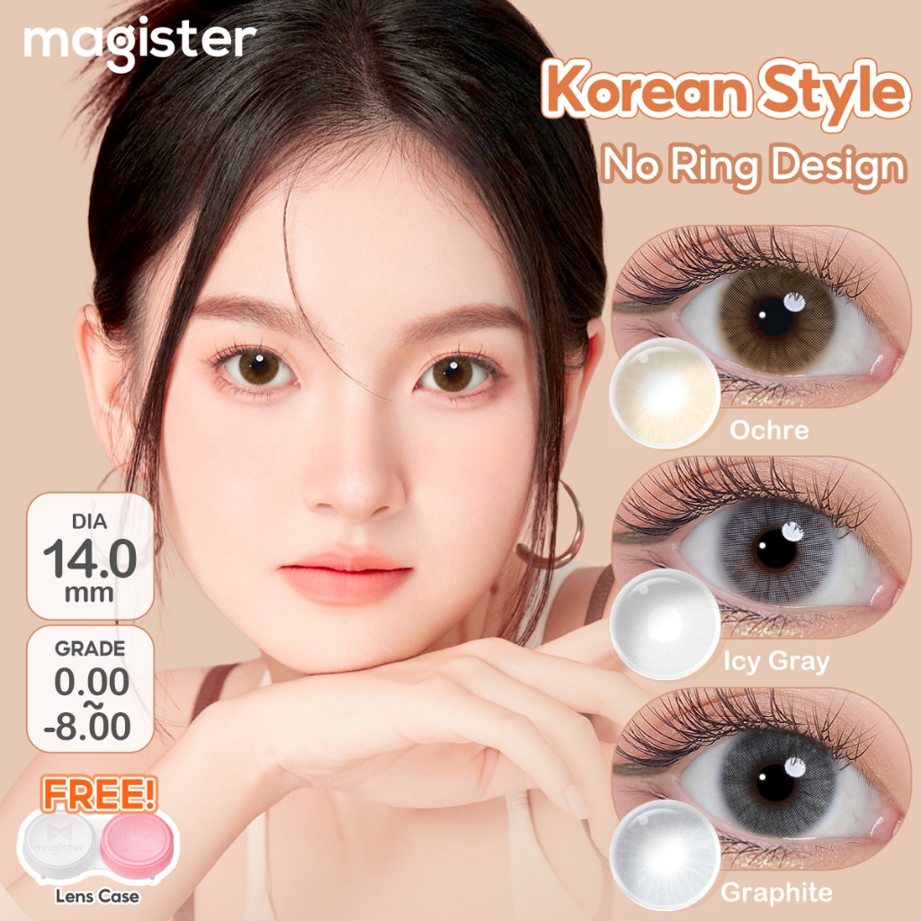 Magister & Realcon คอนแทคเลนส์ Queen 6 เดือน แว่นตาสายตาสั้น 14.0mm แว่นตาสายตาสั้น คอนแทคเลนส์สี Ochre/Graphite