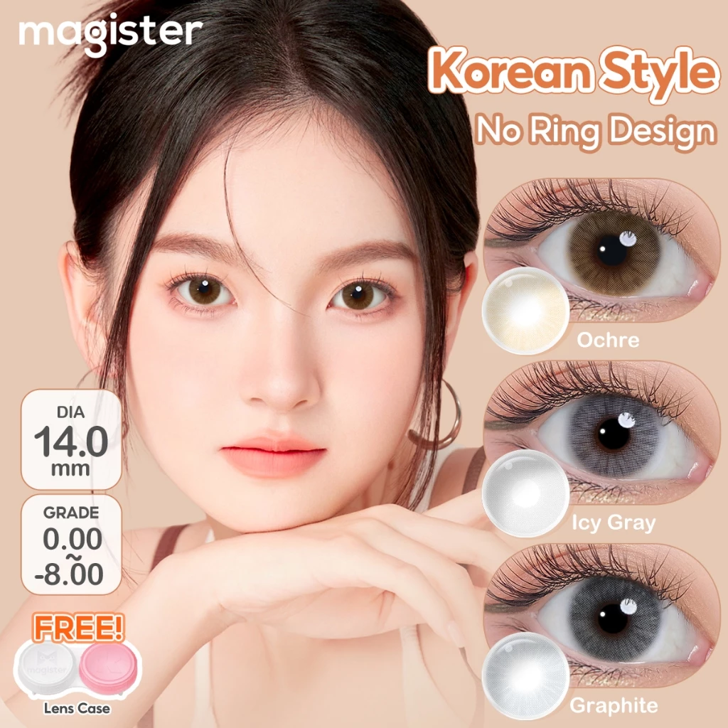 Magister & Realcon คอนแทคเลนส์ Queen 6 เดือน แว่นตาสายตาสั้น 14.0mm แว่นตาสายตาสั้น คอนแทคเลนส์สี Ochre/Graphite