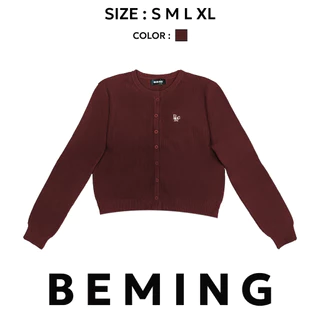 Bemingtop1103(S-XL)-BMG Cozy Rib Cardigan-คาร์ดิแกนไหมพรมแขนยาวดีไซน์เรียบ ดีเทลโลโก้ BMG สีขาว