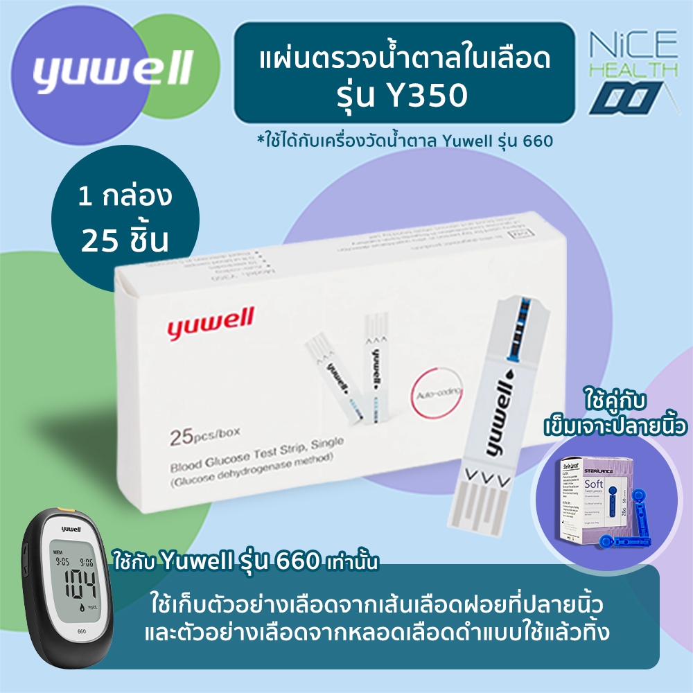 Yuwell รุ่น Y350🔥ส่งด่วน🔥แผ่นตรวจน้ำตาลในเลือด สำหรับเครื่อง Yuwell รุ่น Y660 (สีดำ) เท่านั้น