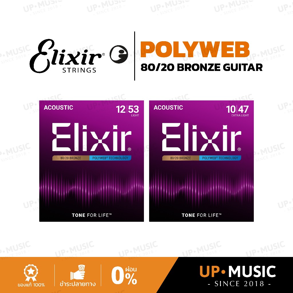 สายกีตาร์โปร่งเคลือบกันสนิม Elixir Polyweb 80/20 Bronze