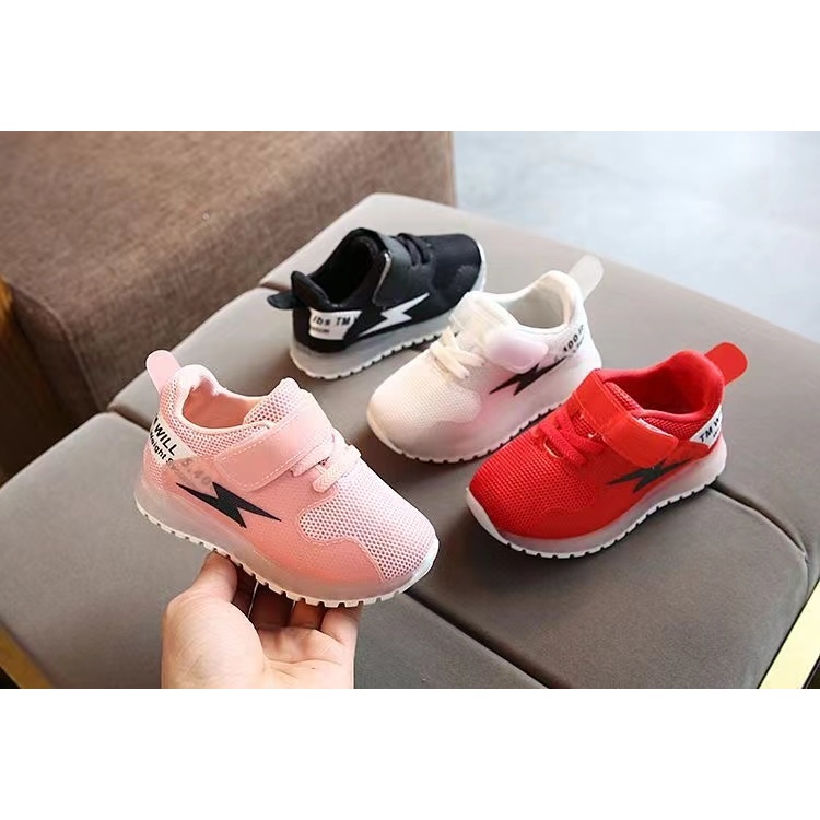 New Kids Sports Shoes For KIDS Bright Soft Shoes Non Slip Comfortable Shoes Decoration Velcro Flash 