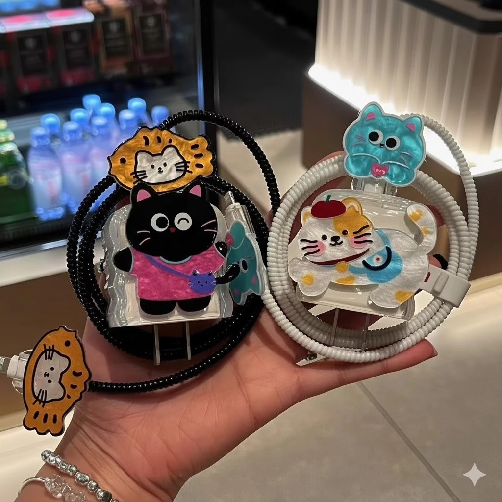 🚚พร้อมส่ง🚚 18W/20W ( 1เซ็ท5ชิ้น )ชุดแต่งสายชาร์จลายการ์ตูน เคสหัวชาร์จ ชุดถนอมสายชาร์จการ์ตูนน่ารักๆ thumbnail 10