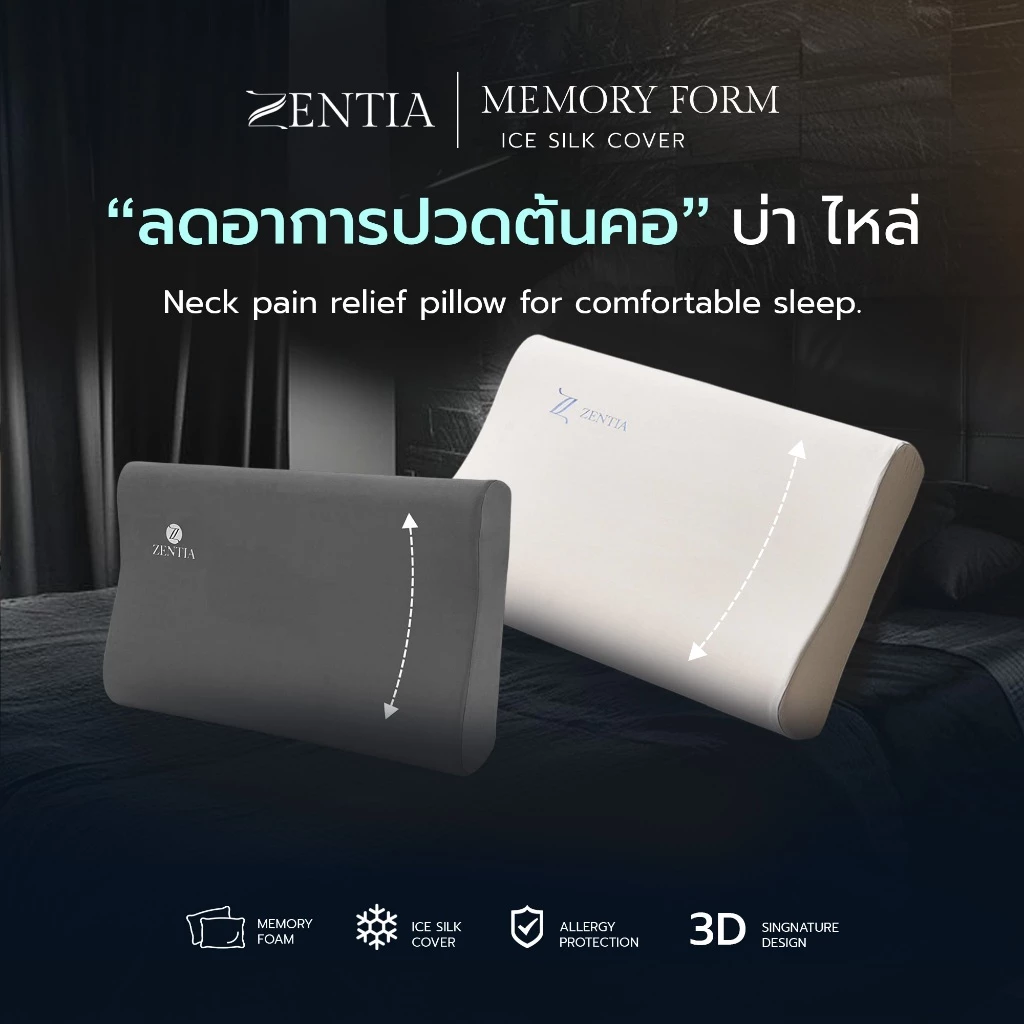 ZENTIA หมอน Memory Foam รุ่น MM | นุ่มแน่น คืนตัวไว ซักได้ ลดปวดคอ