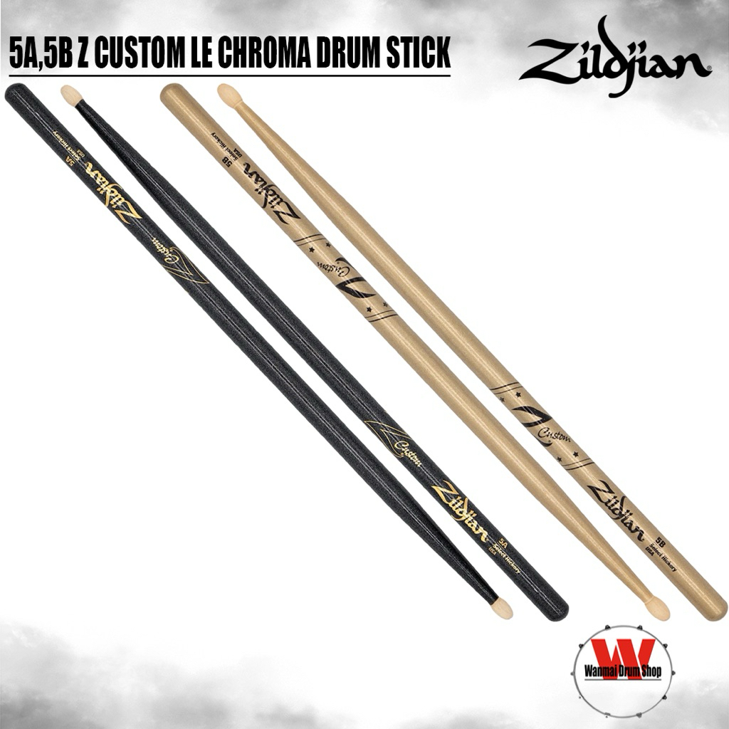 ไม้กลอง 5A,5B Zildjian Z CUSTOM LE DRUMSTICK COLLECTION BLACK/GOLD CHROMA, WOOD TIP