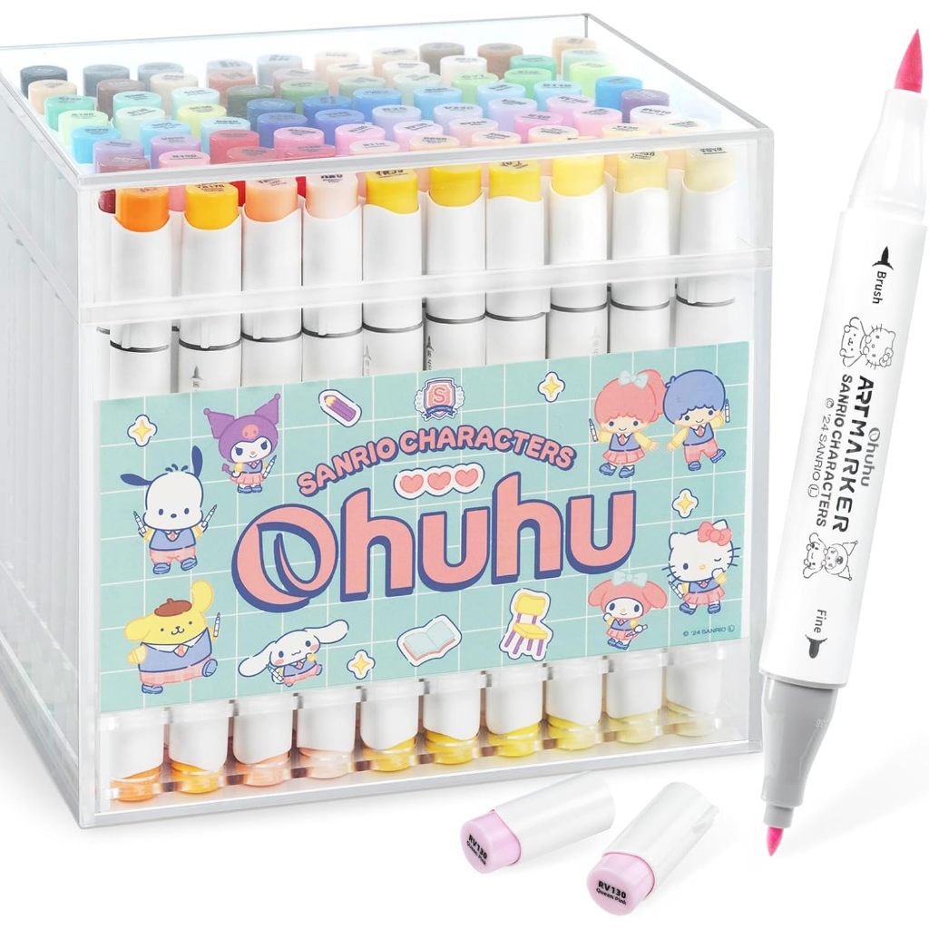 Sanrio Characters × Ohuhu Illustration Markers Brush Type Brush & Fine Tip 80 Colors 81 Pens Profess