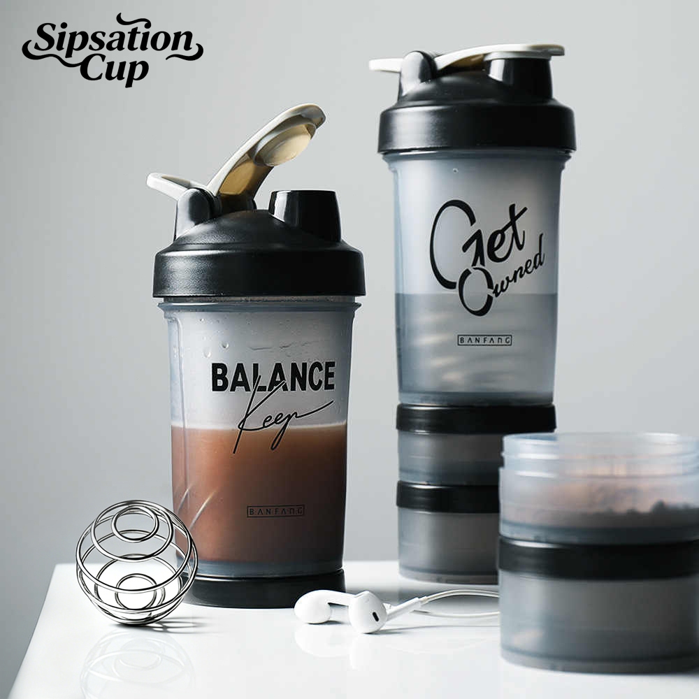 แก้วโปรตีนเชค 500ml ถ้วยเชค กันรั่วซึม ไร้ BPA แบบพกพา พร้อมลูกบอลปั่น ช่องใส่วิตามิน Shaker Bottle/0167