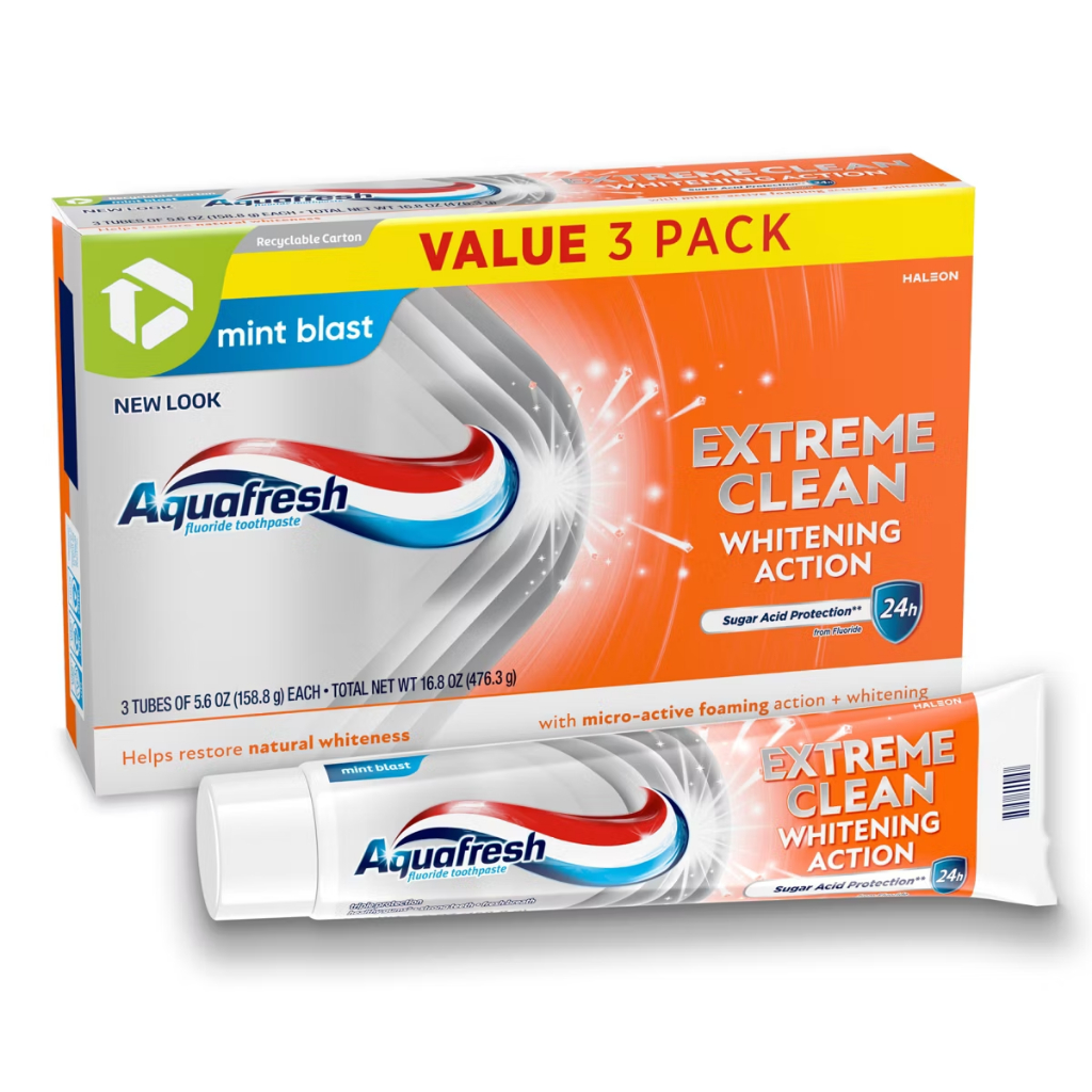 exp.05/2027 ของแท้จากอเมริกา ยาสีฟัน Aquafresh Extreme Clean Whitening Action 5.6 oz (158.8 g) Aqua fresh