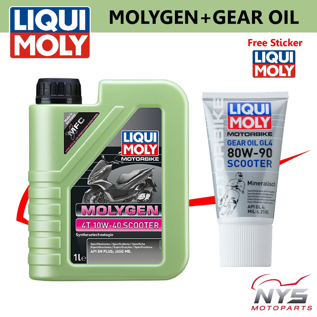 ชุดถ่ายน้ำมันเครื่อง+เฟืองท้ายLiqui Moly MOLYGEN Scooter 4T 10W-40 1LและLiqui Moly Gear Oil GL4 80W-