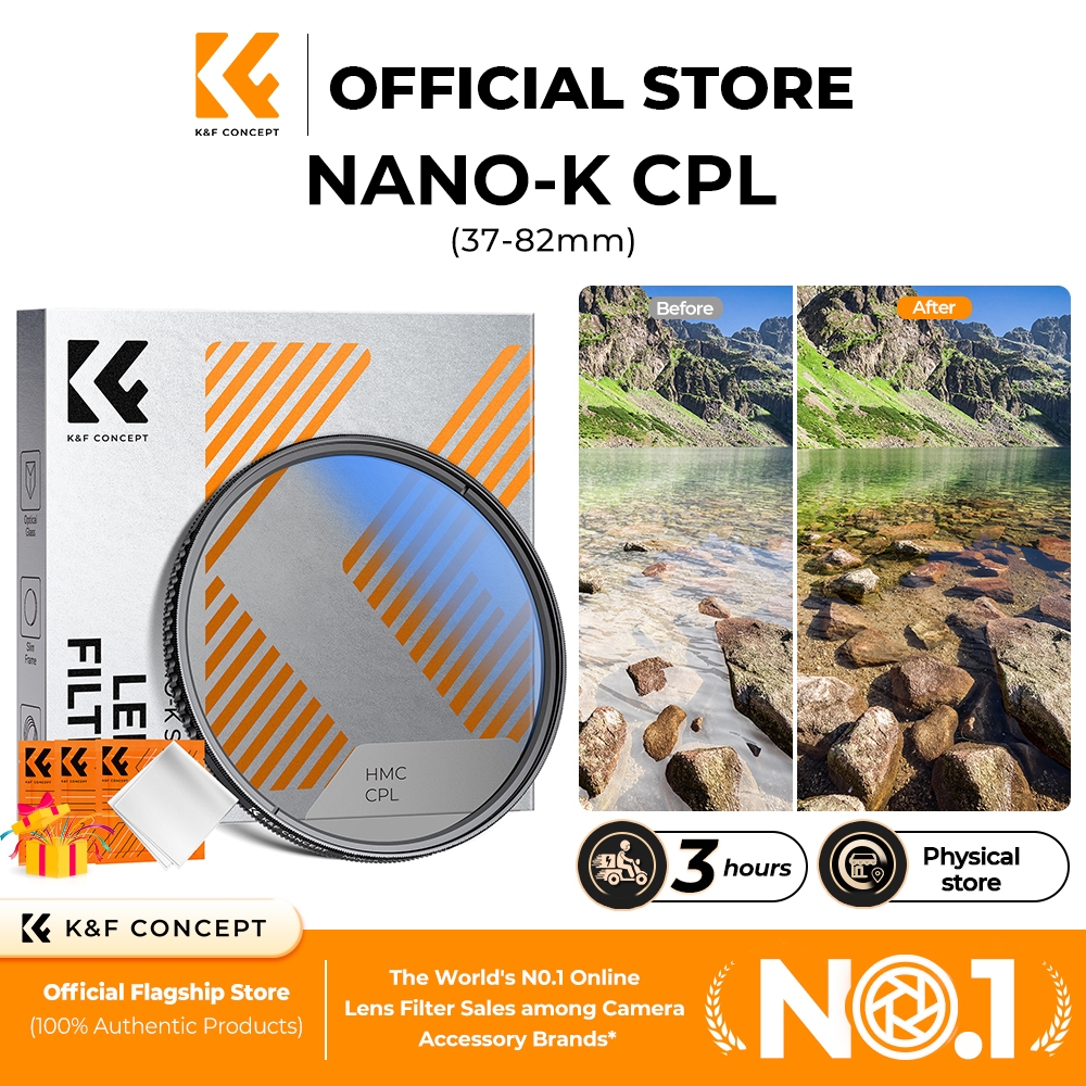 K&F CONCEPT 67mm NANO-K CPL Filter ป้องกันแสงสะท้อน กันน้ำ พร้อมผ้าทำความสะอาด 3 ผืน