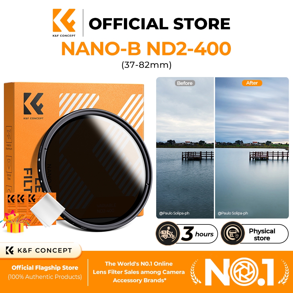K&F CONCEPT Bซีรีส์ ND2-400 ฟิลเตอร์ ND ปรับได้ แบบบางพิเศษ กระจกลดแสง แจกผ้าทำความสะอาด 3 ผืน