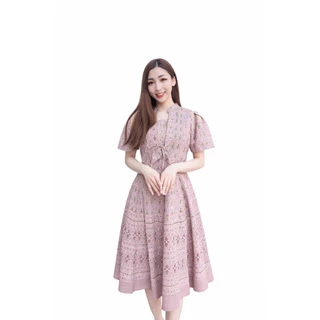 ชุด2in1 มีซิปหลังและสม็อคหลัง แต่งเสื้อคลุม ผูกโบว์ที่เสื้อคลุม เดรส Dress เสื้อผ้าผู้หญิง เสื้อผ้าแฟชั่น ชุดผ้าไทย