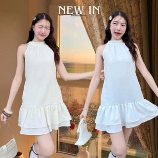 Emma mini dress : เดรสปาดไหล่แขนยาว แต่งจั้มเอว ชายระบาย2ชั้น เนื้อผ้าลายเปลือกไม้ KN.Clothes