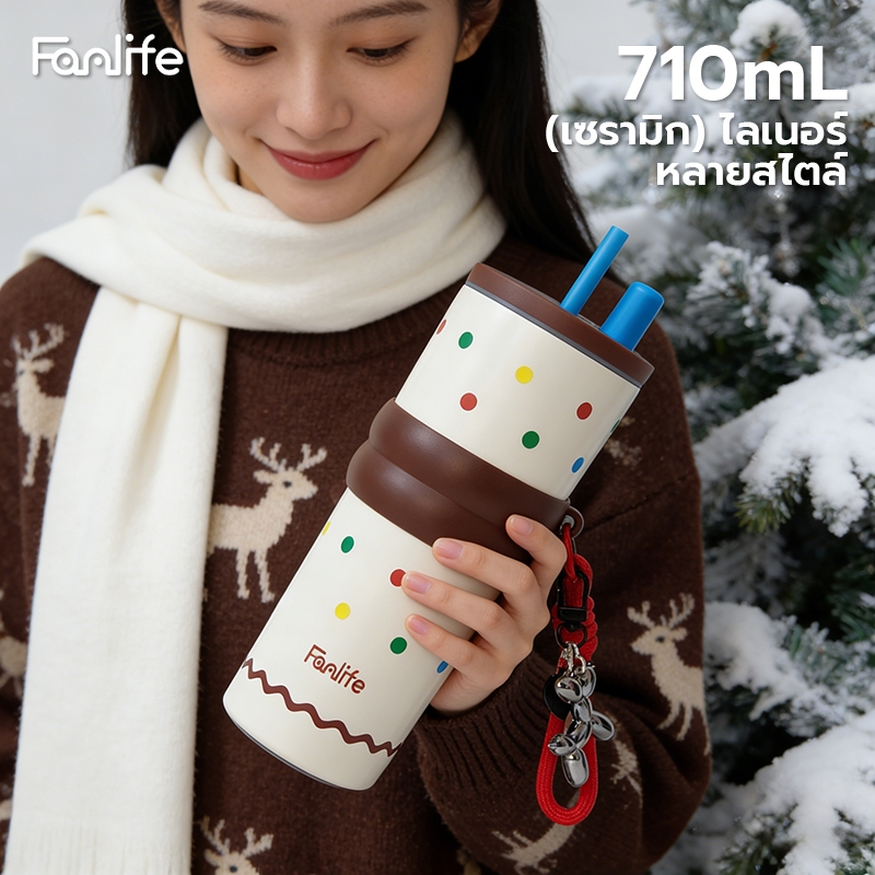แก้วเก็บความเย็น เคลือบเซรามิค 710ml สแตนเลส ขนาดพกพา สูญญากาศ ทนทาน ดื่มน้ำชา กาแฟ น้ำผลไม้-272
