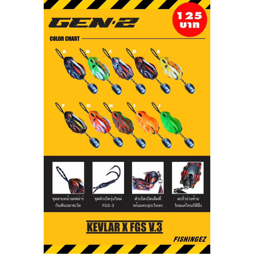 กบยาง FISHINGEZ GEN 2 V.3 ขนาด3.8 cm. หนัก7กรัม  มาพร้อมสายกันฟันปลา by Fishing EZ