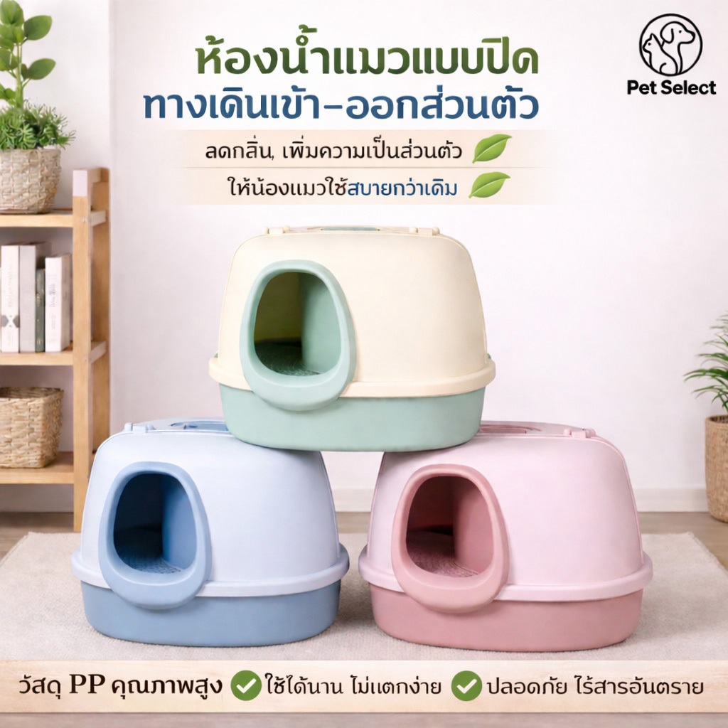 ห้องน้ำแมวโดมสไตล์โมเดิร์น เก็บกลิ่น ป้องกันการกระเด็น และมาพร้อมที่ตักทราย