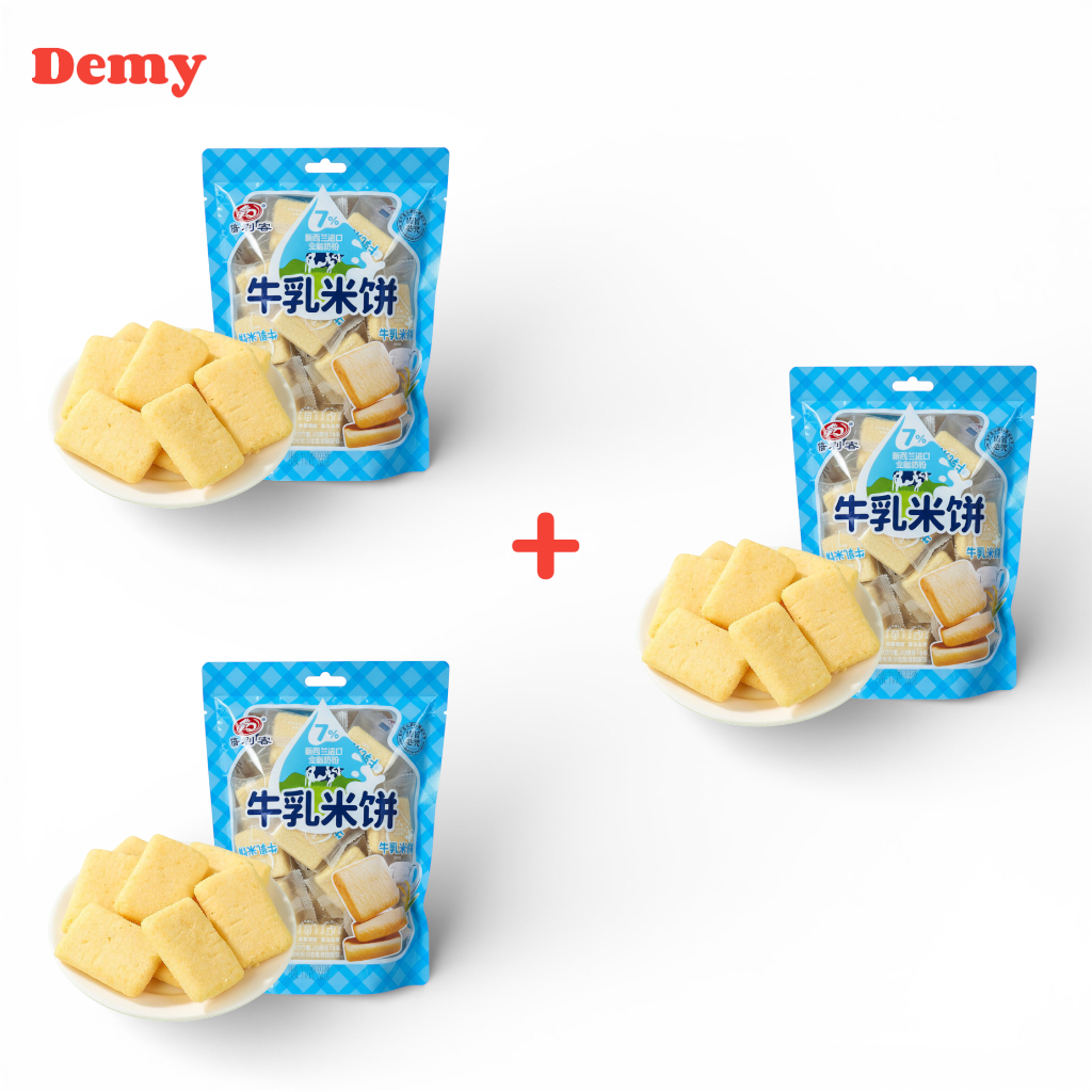 เซ็ท 2 แถม 1  ขนมบิสติก ข้าวหอม รสนม ตราเดมี่  (ขนาด 100 กรัม/ห่อ)